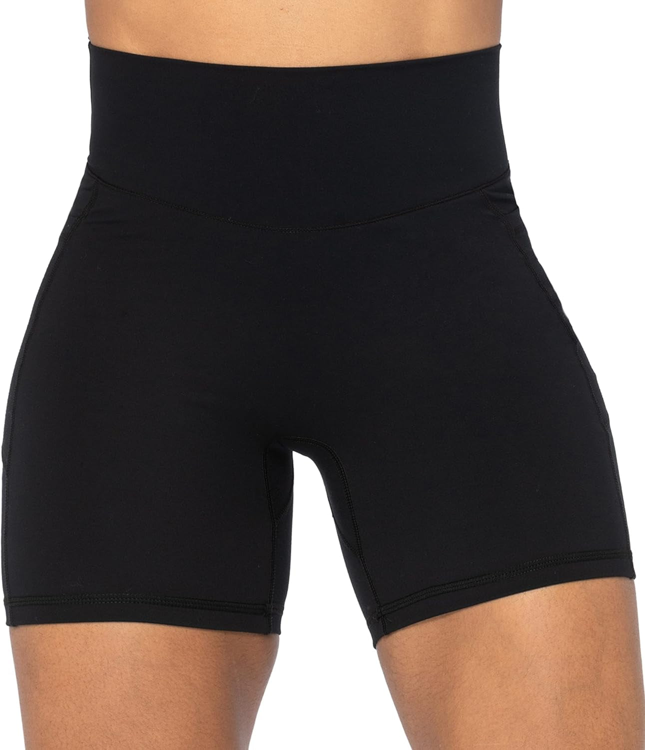 No Front Seam Biker Shorts for Women with Pockets, Yoga Workout Gym Bike Shorts with Tummy Control - WORLD TIME VISITS