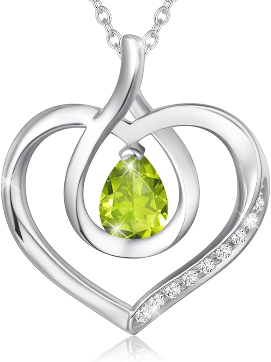 Heart Birthstone Necklace for Women Sterling Silver Genuine or Created Gemstone Forever Love Pendant Necklace Fine Jewelry Anniversary Birthday Gifts for Women Mom Wife Her