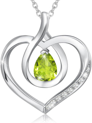 Heart Birthstone Necklace for Women Sterling Silver Genuine or Created Gemstone Forever Love Pendant Necklace Fine Jewelry Anniversary Birthday Gifts for Women Mom Wife Her