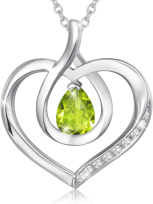 Heart Birthstone Necklace for Women Sterling Silver Genuine or Created Gemstone Forever Love Pendant Necklace Fine Jewelry Anniversary Birthday Gifts for Women Mom Wife Her