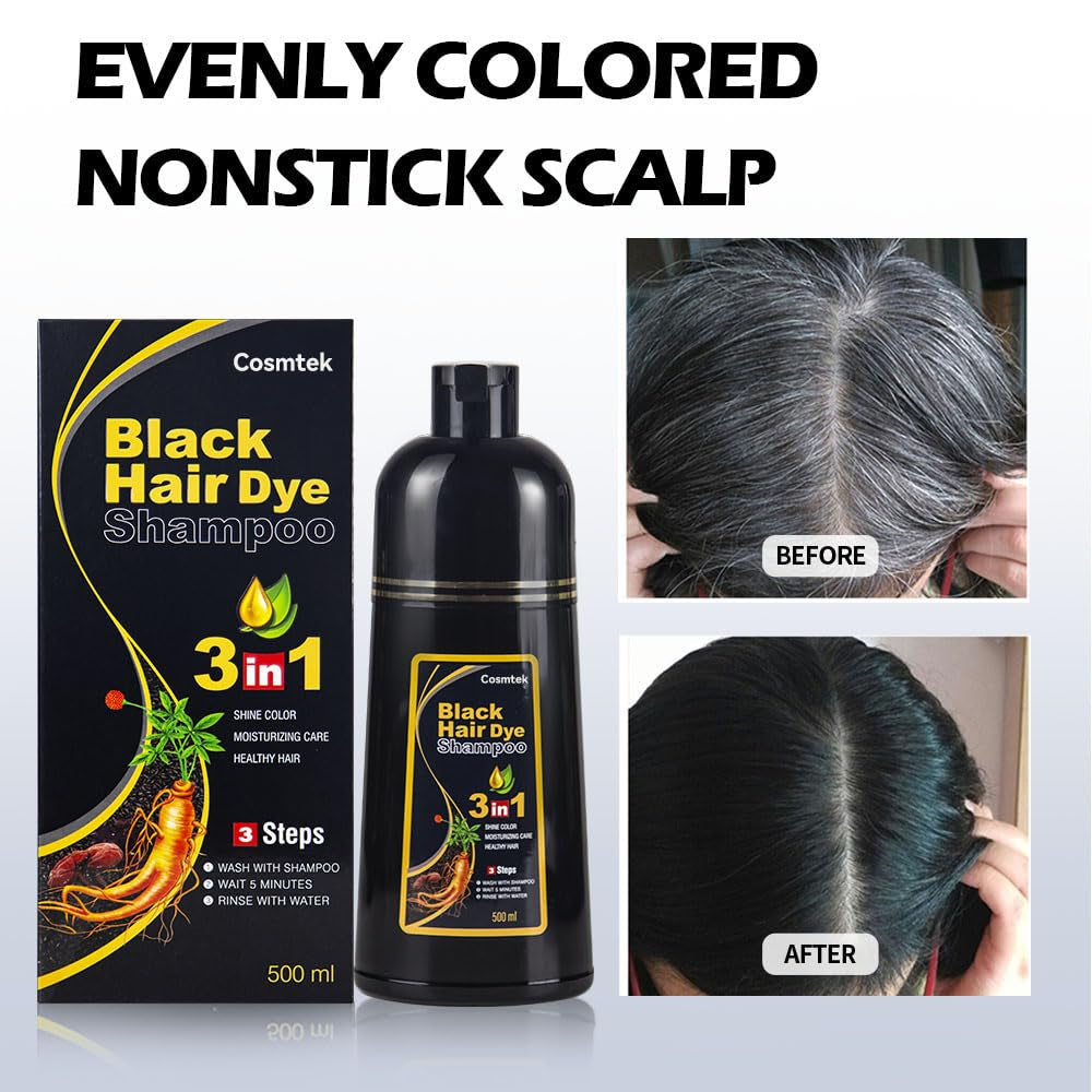 MEIDU Black Hair Dye Shampoo for Gray Hair, Semi-Permanent Hair Color Shampoo for Women and Men, Herbal and No Ammonia, 3 in 1-100% Grey Coverage(16.9 Fl Oz)