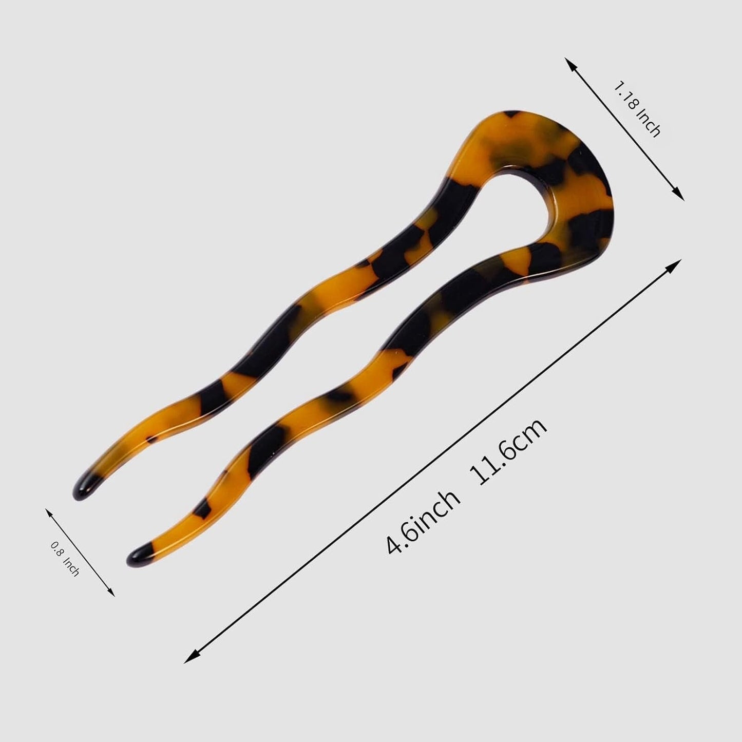4.6Inch U Shaped Acetate French Hair Pin Tortoise Shell 2 Prong Bun Hair Sticks for Women Thick Long Hair(Pack of 3)