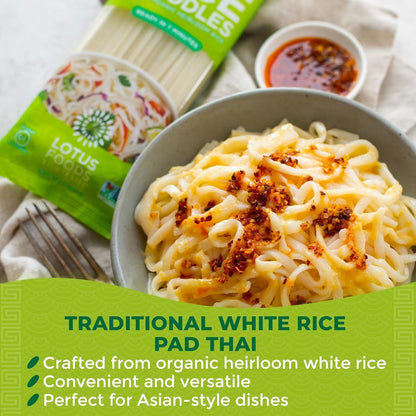 Traditional Pad Thai Rice Noodles - Pad Thai Noodles, Asian Noodles, Gluten Free Noodles, Rice Noodles, Whole Grain, Non GMO, USDA Organic - 8 Oz (Pack of 3)