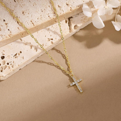 Cross Necklace for Women Trendy - Dainty 14K Gold Plated Minimalist Cross Necklace Simple Small Cross Pendant Necklaces Easter Christian Religious Faith Jewelry Christmas Gifts