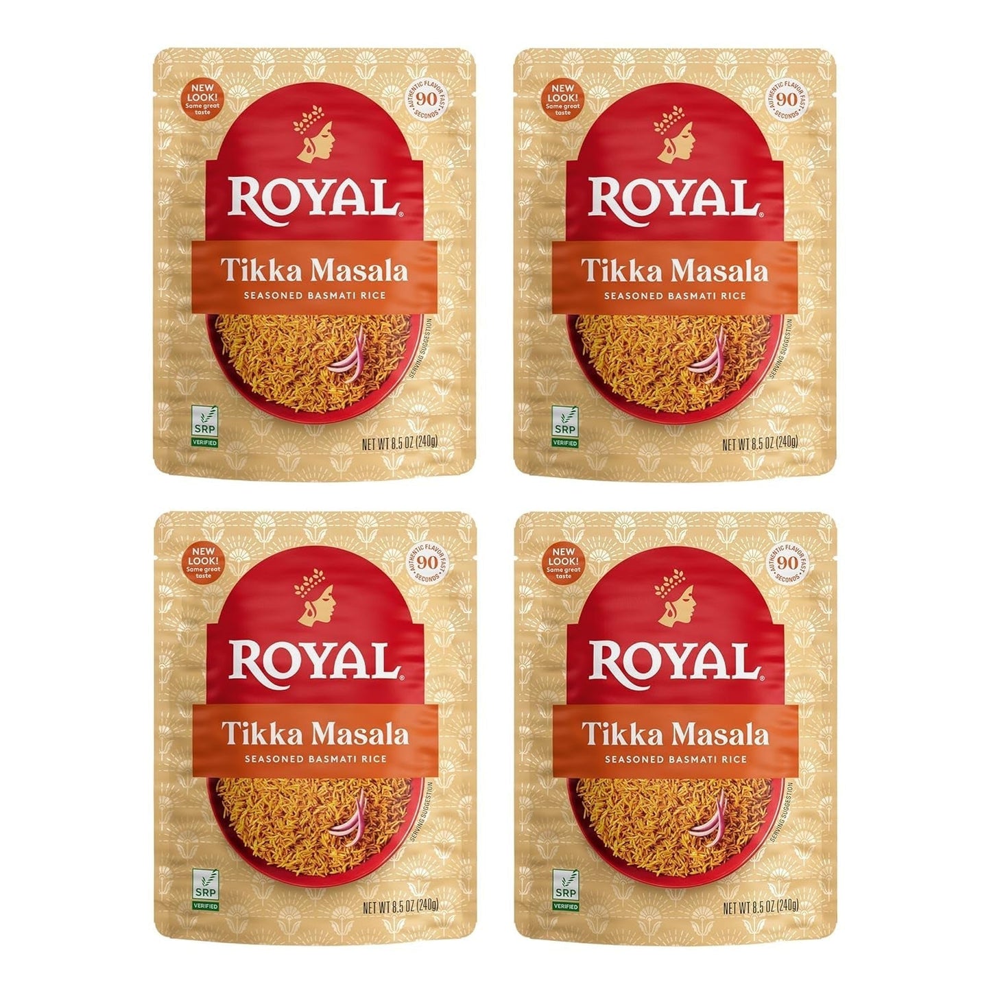 Tikka Masala Basmati Rice - Ready to Heat Basmati Rice - (4 Pack) 8.5 Oz Microwaveable Pouch - WORLD TIME VISITS