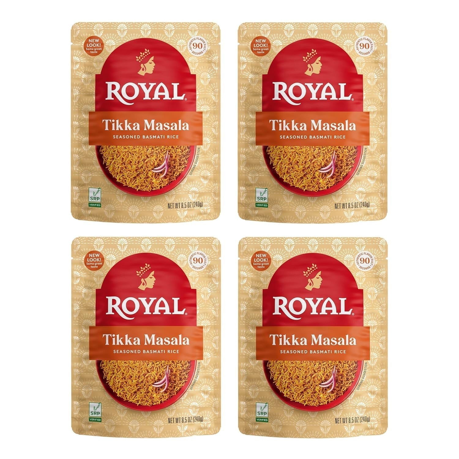 Tikka Masala Basmati Rice - Ready to Heat Basmati Rice - (4 Pack) 8.5 Oz Microwaveable Pouch - WORLD TIME VISITS