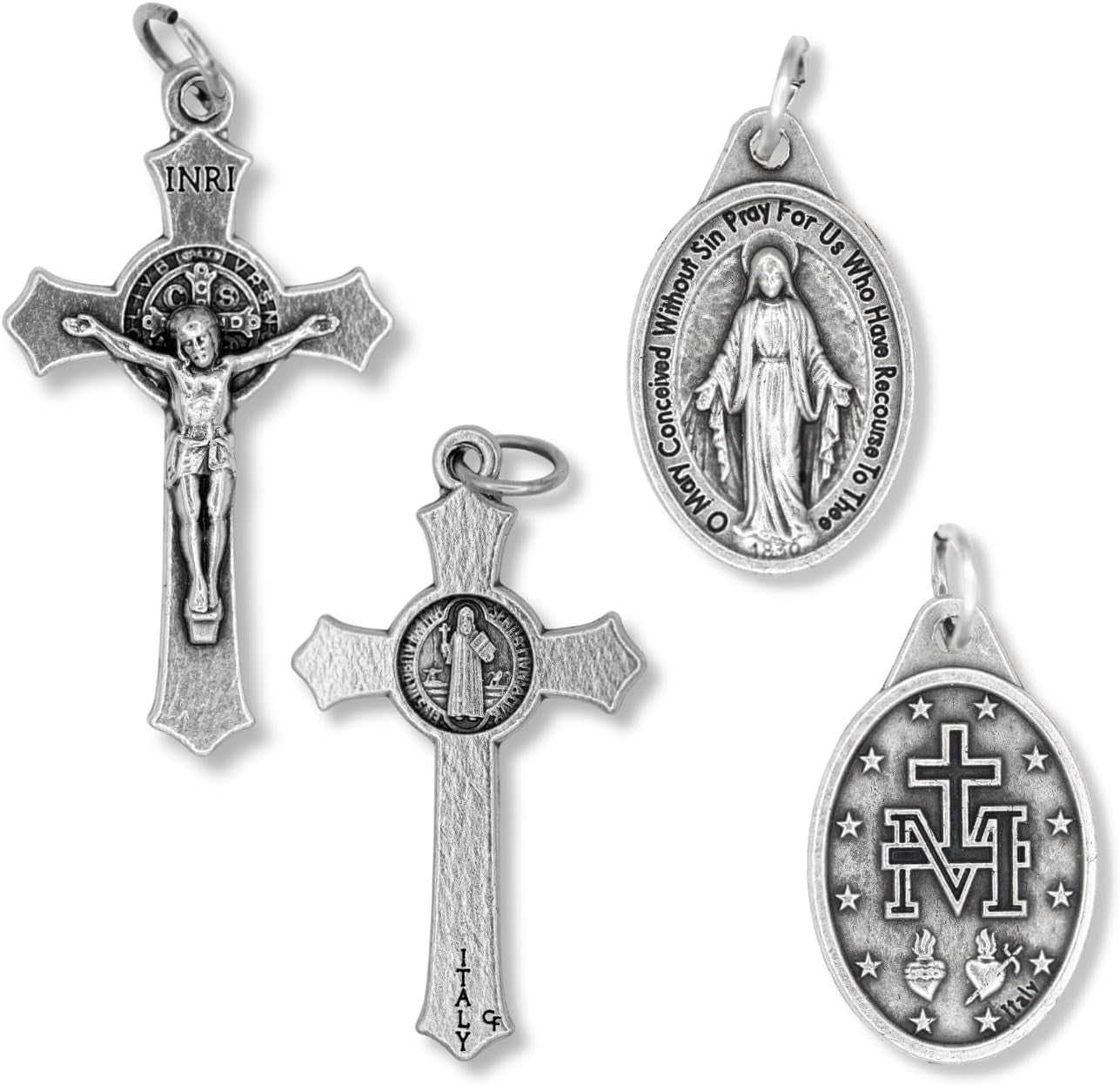 Catholic Necklace St Benedict Crucifix and Miraculous Medal Hypoallergenic Necklace on 24" Ball Chain - Jesus Mary Chain Catholic Necklace for Men, Women, Adults