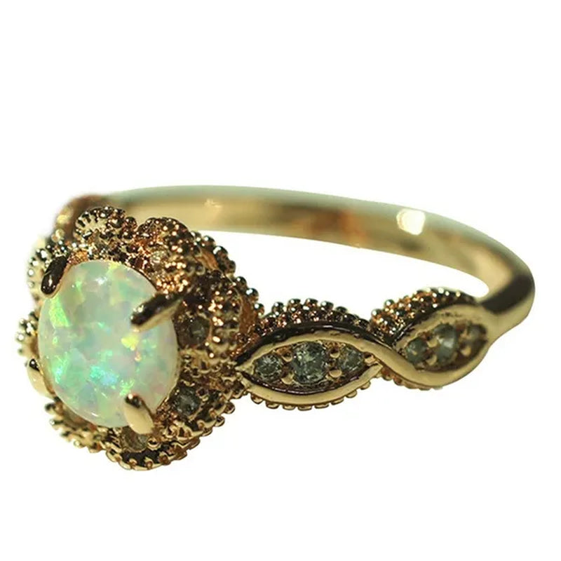 Gorgeous 14K Solid Gold Ring Rare Beautiful Fire Opal Diamond Jewelry Birthday Anniversary Gift Promise Cocktail Engagement Rings Wedding Band for Women Size 6 - 10