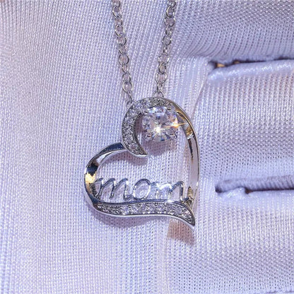 Love Mum Silver Plated Ruby MOM Character Emerald Necklace Jewelry Family Birthday Best Gift for Mother Mummy Party Wedding Band Necklace Christmas Gift