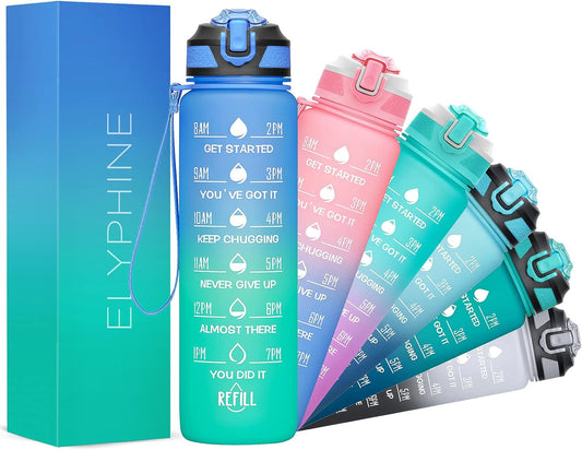 32/24 Oz Water Bottles with Removable Straw & Time Marker, Motivational Sports Bottles with BPA Free Tritan Material, Leakproof Water Jug for Fitness - WORLD TIME VISITS