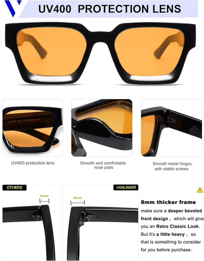 Thick Square Sunglasses for Men Women Retro Chunky Rectangle Shades UV400 Protection VL9731