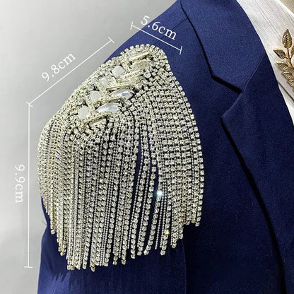 2 Color Handmade Shoulder Jewelry Tassel Rhinestones Epaulettes Clothing Accessories Brooch Epaulet Shoulder Brooches