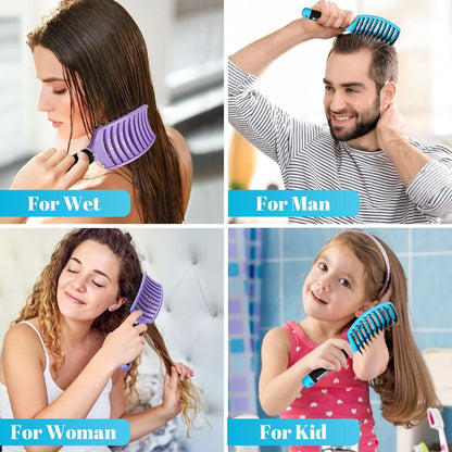 Boar Bristle Hair Brush 2 Pack,  Wet & Dry No Pull Curved Vented Hair Brush, Styling Voremy Magical Brush Detangler for Kids & Men, Hairbrush for Women Can Adds Shine & Smooth Curly Thick Hair