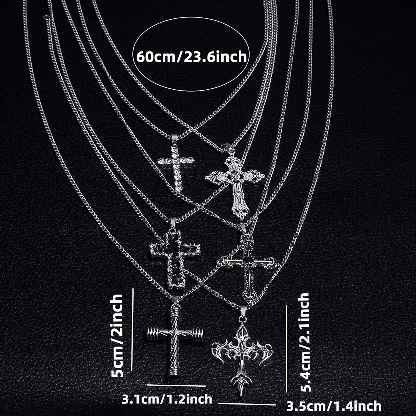 6PCS Cross Pendant Necklace Set for Men – Gothic Cross Necklace Jewelry Accessory, 23.6 Inches Chain
