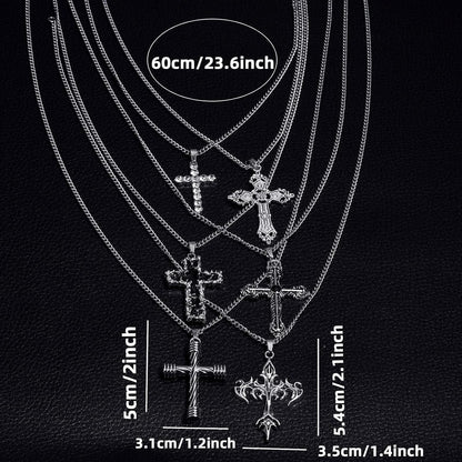 6PCS Cross Pendant Necklace Set for Men – Gothic Cross Necklace Jewelry Accessory, 23.6 Inches Chain