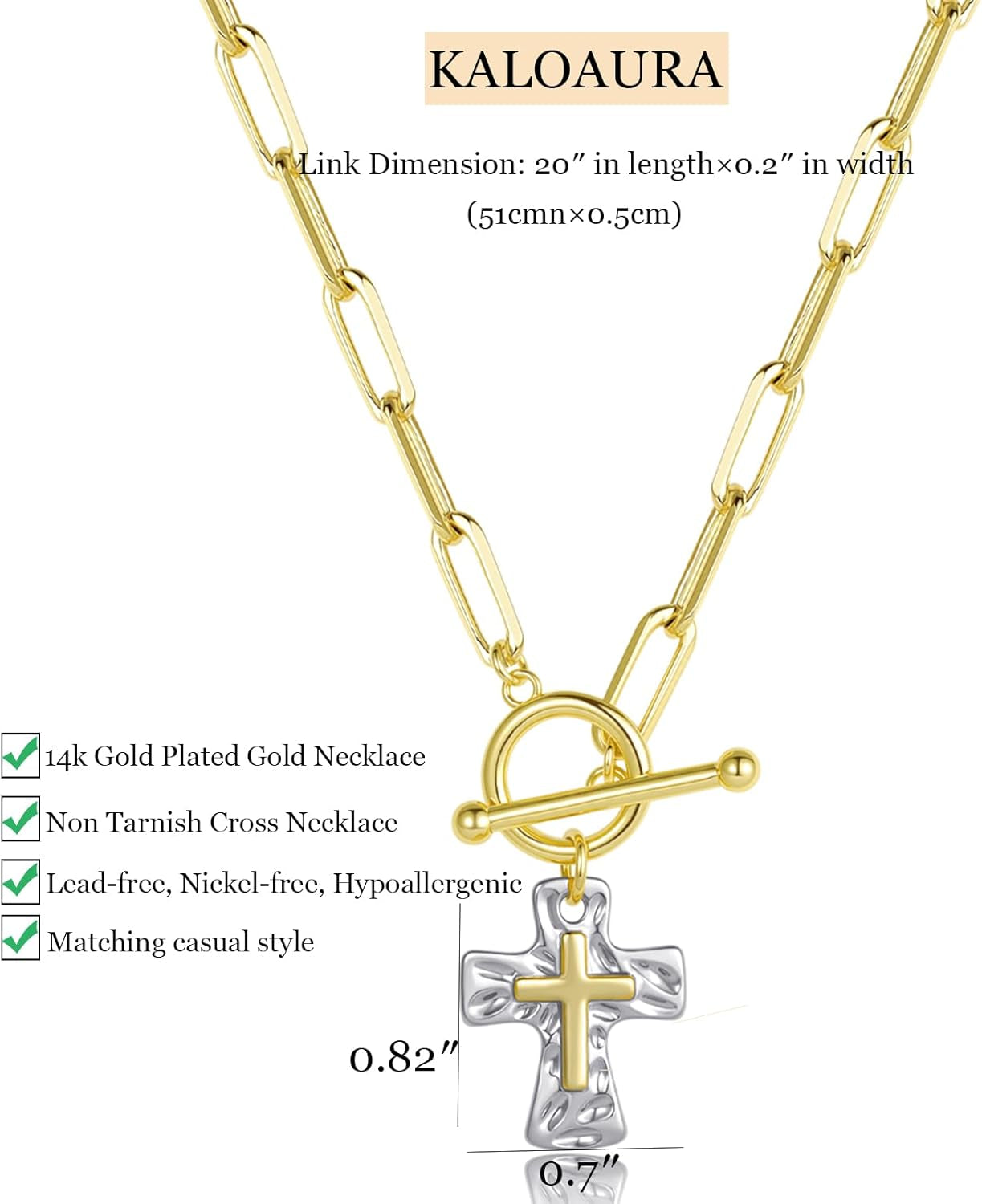 Chunky Cross Necklace for Women, 14K Gold/Silver Plated Statement Paperclip Chain Double Cross Pendant Necklaces Non Tarnish for Faith Religious Christian Jewelry Gifts