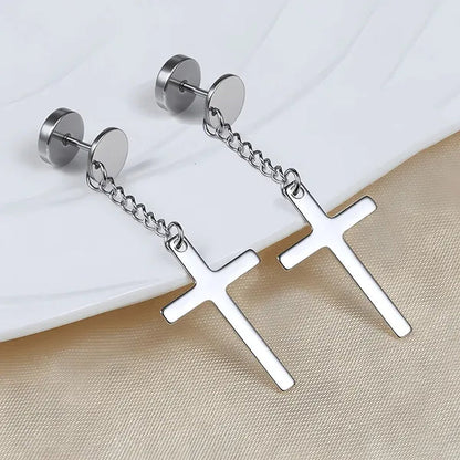 2PCS Stainless Steel Stud Earring Cross round Fake Ear Taper Dumbbell Unisex