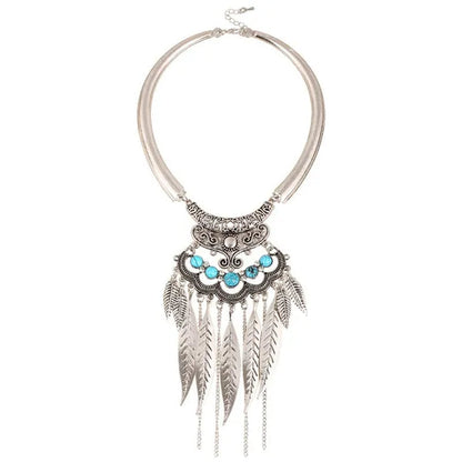 Bohemian Gypsy Ethnic Choker Collar Vintage Leaf Tassel Maxi Statement Pendant Necklace Jewelry