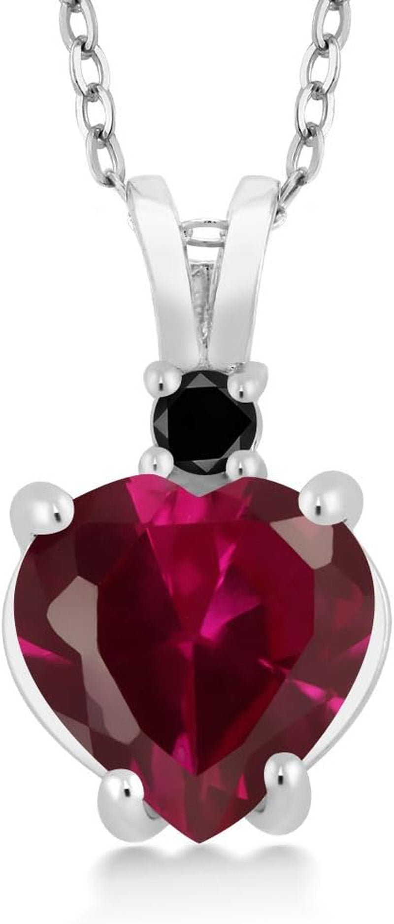 2.25 Cttw 14K White Gold Red Created Ruby and Black Diamond Pendant Necklace for Women | Heart Shape 8MM | with 18 Inch Chain - WORLD TIME VISITS