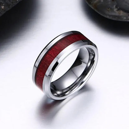 Two Rings Couple Ring His Hers Three-Stone Ring White Gold Plated Ruby CZ Womens Ring Sets Wood Tungsten Steel Men'S Ring