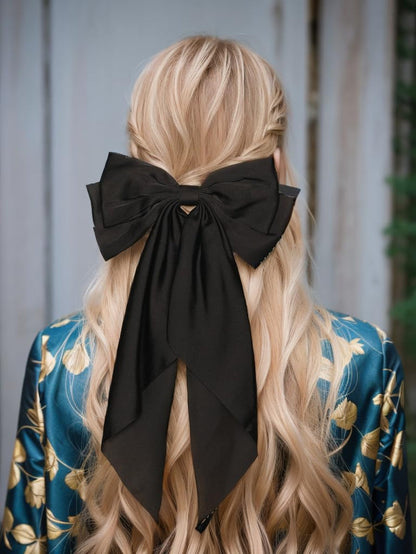 Women'S Satin Hair Accessories: Long Ribbon Hair Pins with Big Bows for Party and Daily Wear