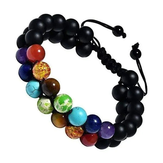 7 Chakra Bracelet Natural Healing Stones Beads Bracelet Double Layered Adjustable Macrame Woven Rope Chain Yoga Bracelet(4Colors)