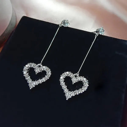 New Exquisite Korean Women's Fashion  Diamond Long Tassel Heart-shaped Pendant Earrings Jewelry Gift