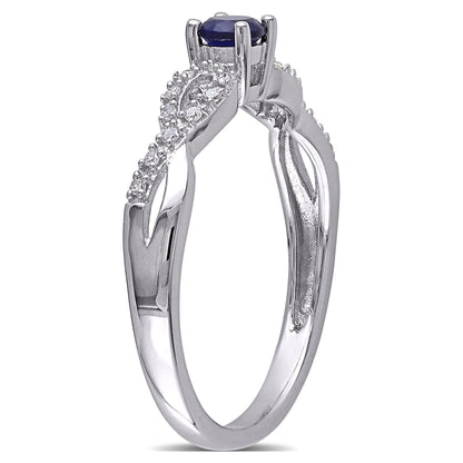 Women'S 1/5 CT Created Blue Sapphire 1/10 CT Diamond Sterling Silver Infinity Symbol Ring