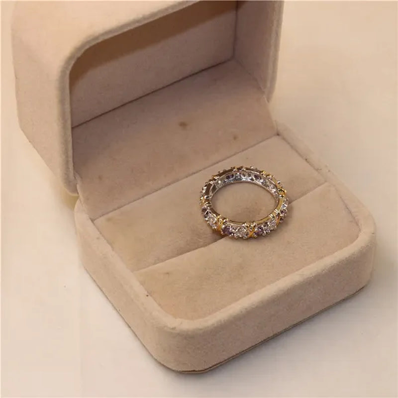 Brand Jewelry Lady's 925 Sterling Silver pink Tanzanite Couple rings Yellow Gold Cross Eternal Wedding Ring for Women