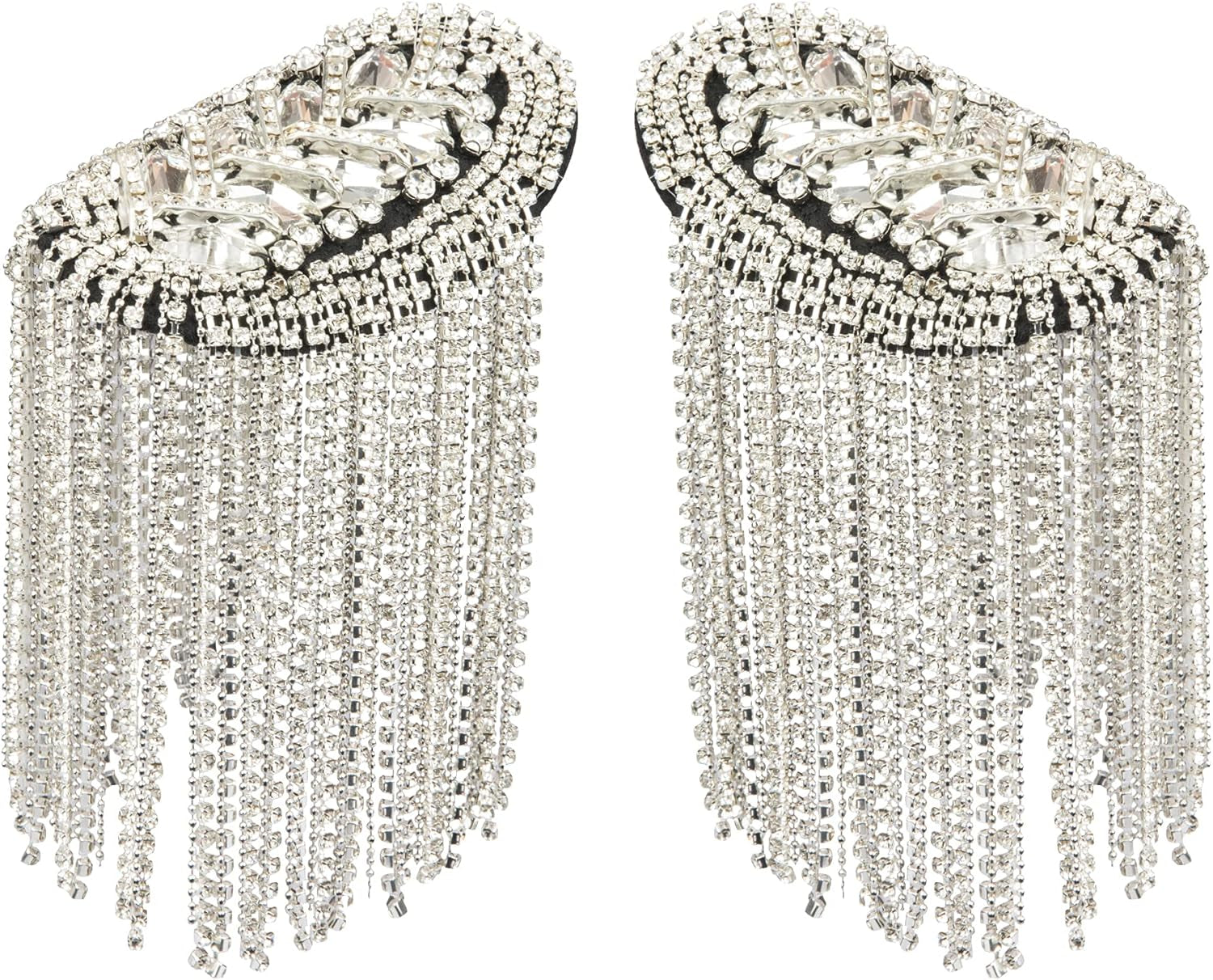 2 Pieces Tassel Epaulets Metal Fashion Shoulder Jewelry Rhinestones Cloth Accessories Brooches for Women, 2×3.7In (Silver) - WORLD TIME VISITS