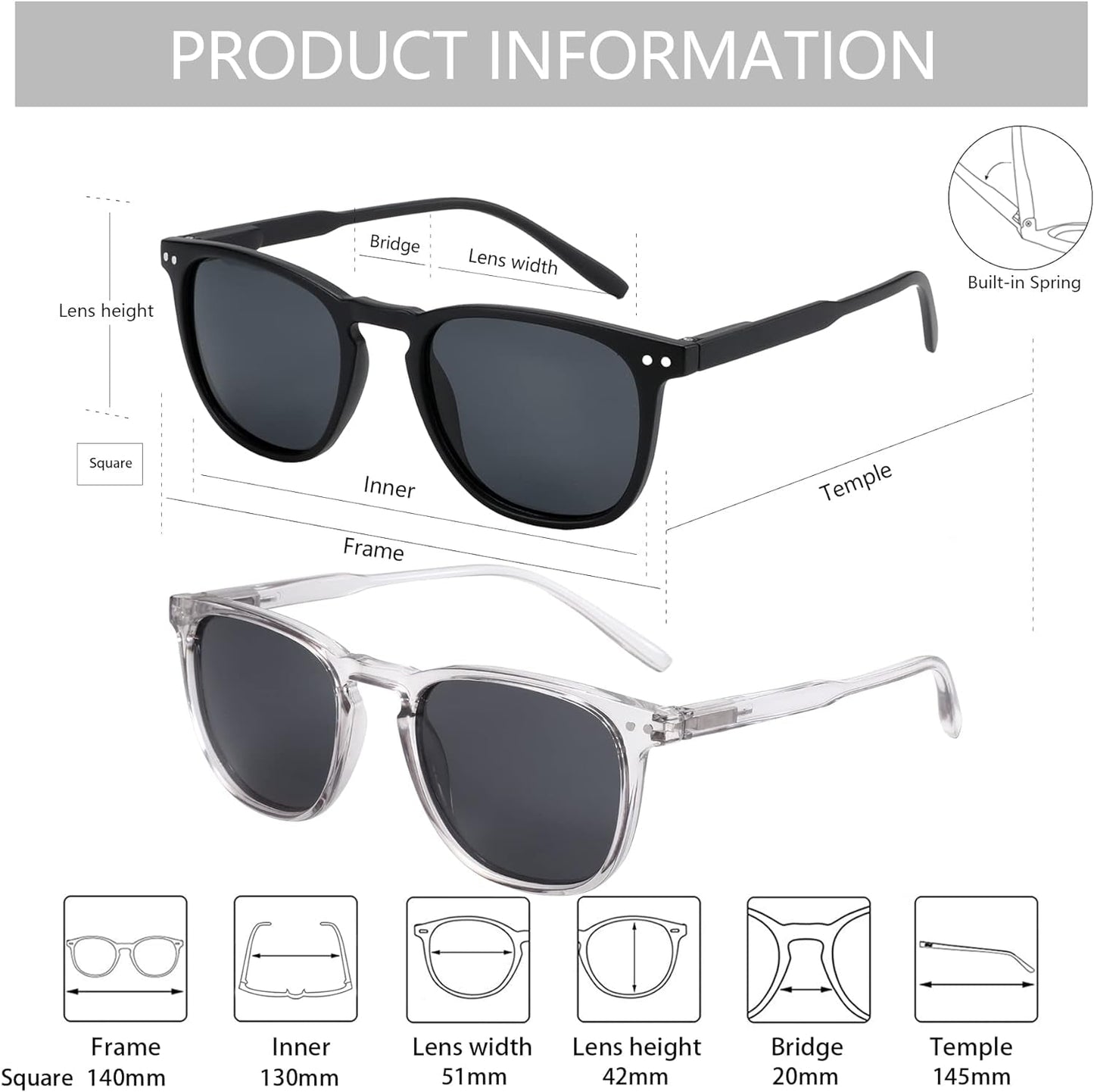 Polarized Sunglasses for Women Men: Retro Shades round | Square Frame UV Protection 2 Pack