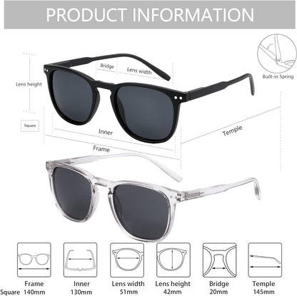 Polarized Sunglasses for Women Men: Retro Shades round | Square Frame UV Protection 2 Pack