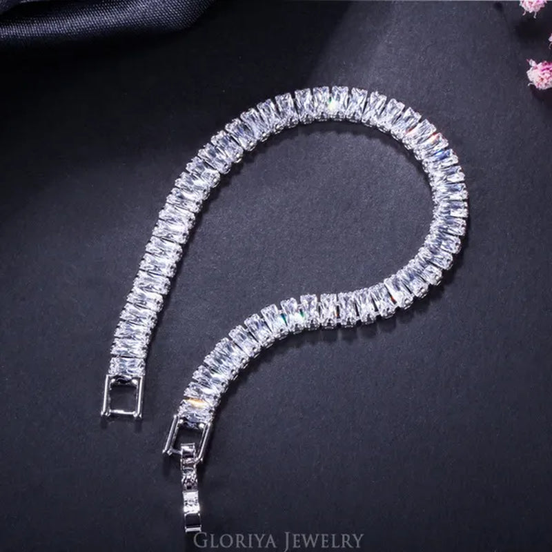 Gloriya Brand Gorgeous Top Grade Jewelry Sparkly CZ Crystal  Elegant Tennis Bracelet for Brides Wedding Party Gift