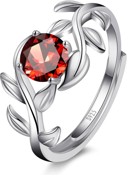 Adjustable Women Leaf|Wheat Grain|Filigree Ring 925 Sterling Silver Created Ruby|Sapphire|Cubic Zirconia Engagement Ring for Women Promise Wedding Ring Anniversary Valentines Open Size 5-9