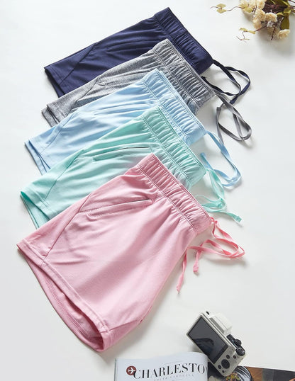 5 Pack: Womens Workout Gym Shorts Casual Lounge Set, Ladies Active Athletic Apparel with Zipper Pockets