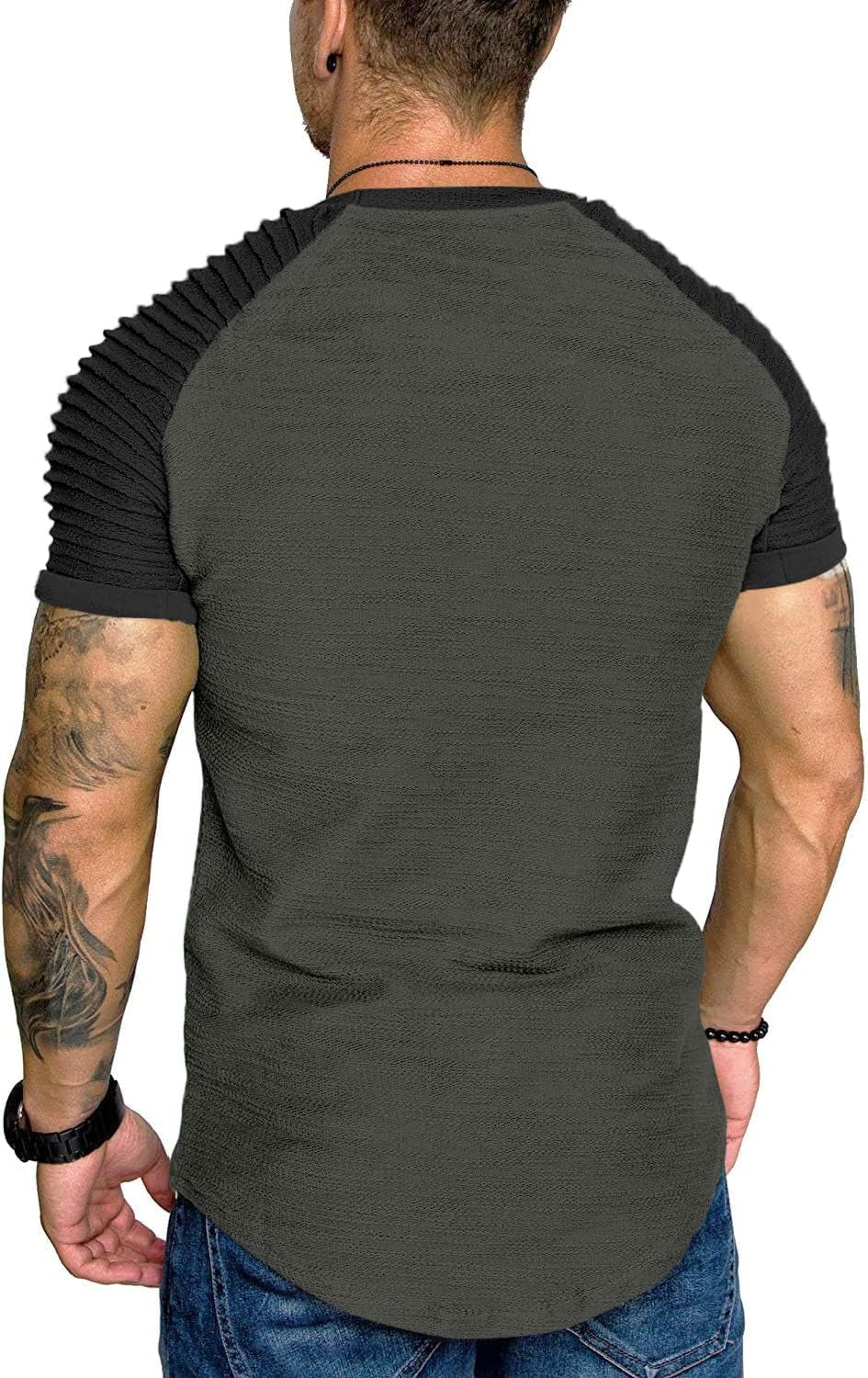 Men'S Muscle T-Shirt Pleated Raglan Sleeve Bodybuilding Gym Tee Short Sleeve Fashion Workout Shirts Hipster Shirt