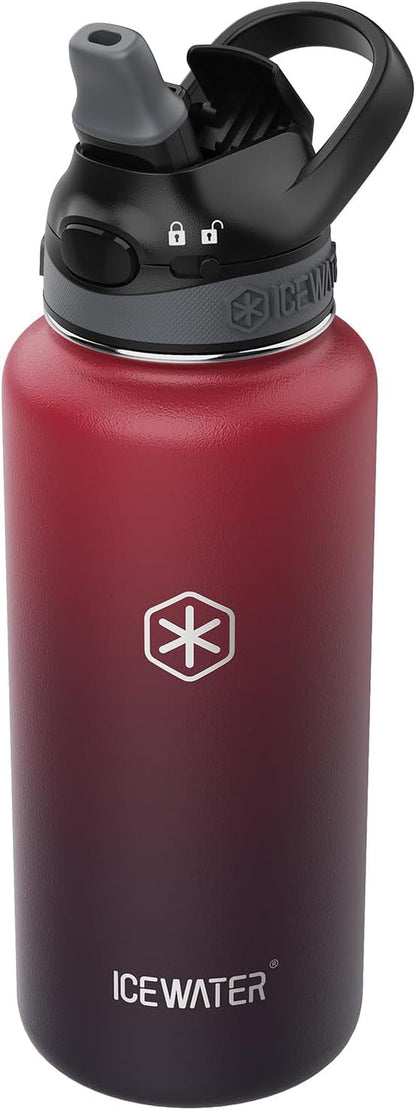 '-32 Oz, Insulated Water Bottle with Straw and Carry Handle, Leakproof Lockable Lid with Soft Silicone Spout, One-Hand Operation, Double Walled Vacuum Stainless Steel (32 Oz, Dark Rainbow) - WORLD TIME VISITS