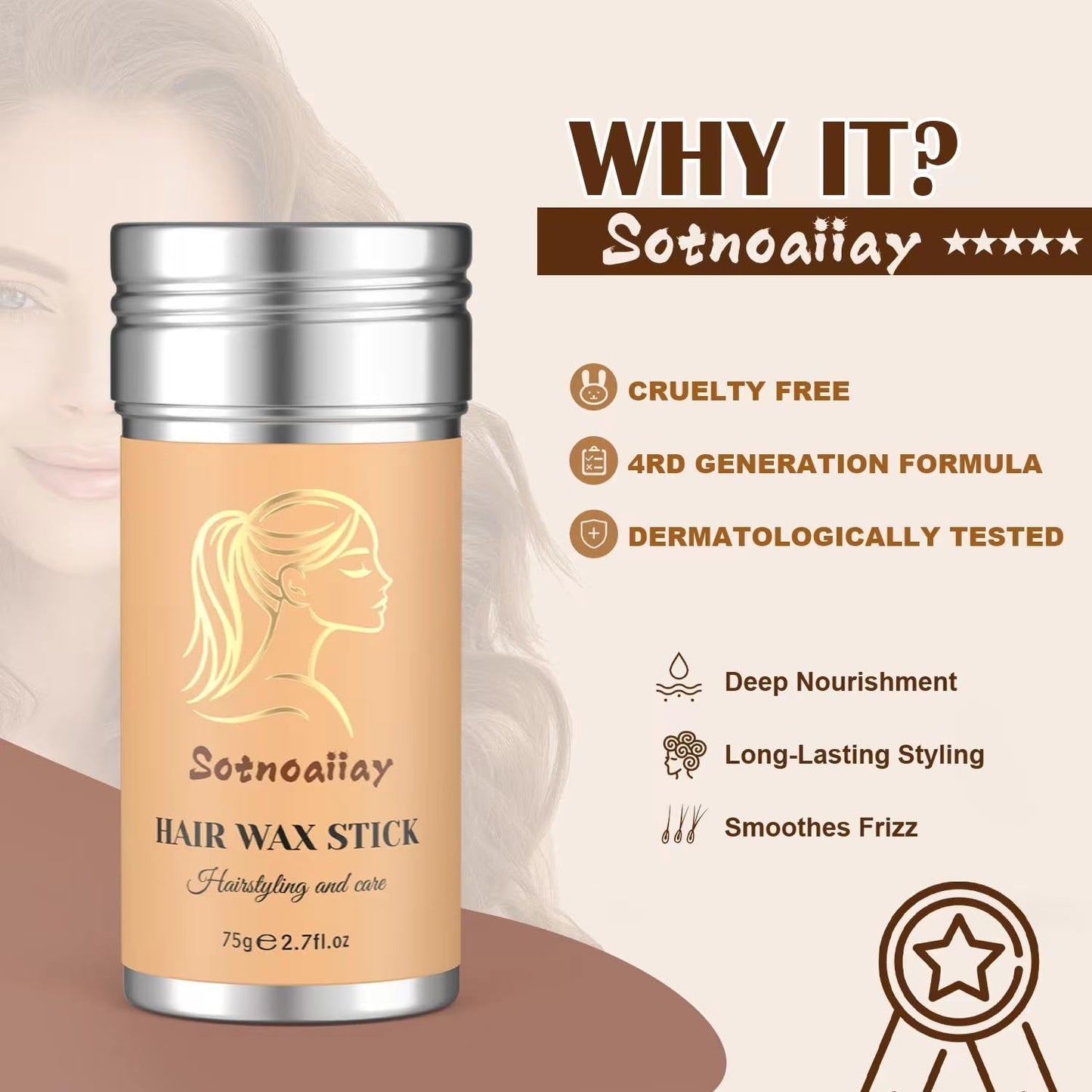 Hair Wax Stick for Woman Man, Wax Stick for Hair Slick Stick, Styling Wax for Smooth Wigs, Non-Greasy, for Flyaways Edge & Frizz Hair 2.7 Oz