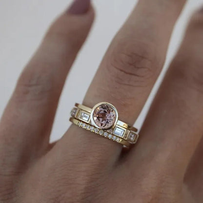3PCS/Set Exquisite Champagne Zircon Engagement Rings Beautiful Women Fashion Luxury Accessories Anniversary Gift Birthday Party Bridal Wedding High Jewelry Set Size US4-11