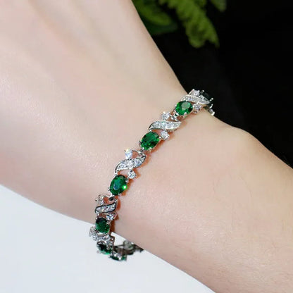 Gloriya Delicate Design Sky Blue Charm Oval Stone Tennis Bracelet Bangle for Women Fashion CZ Silver Plated Elegant Jewelry
