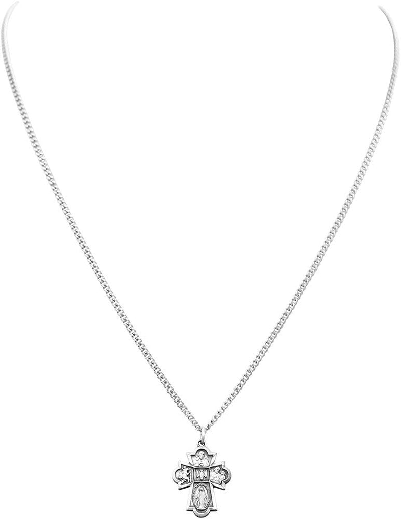 Small Religious Four Way Cross Pendant Necklace 18"