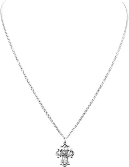 Small Religious Four Way Cross Pendant Necklace 18"