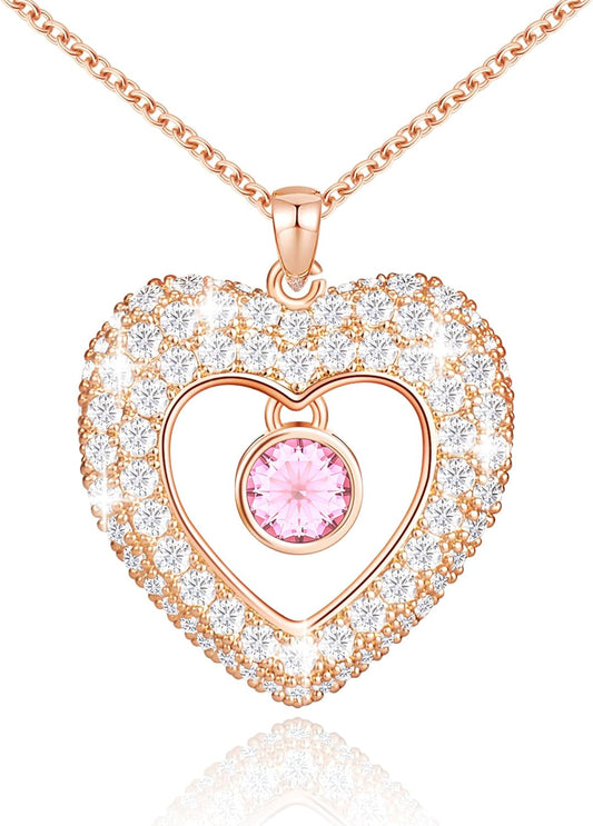 Birthstone Necklaces for Women & Girls, Love Heart Pendant Necklace Chains Jewelry Gifts, 5A Zirconia I Love You Necklace, Anniversary Birthday 2023 Gifts for Wife/Girlfriend/Her