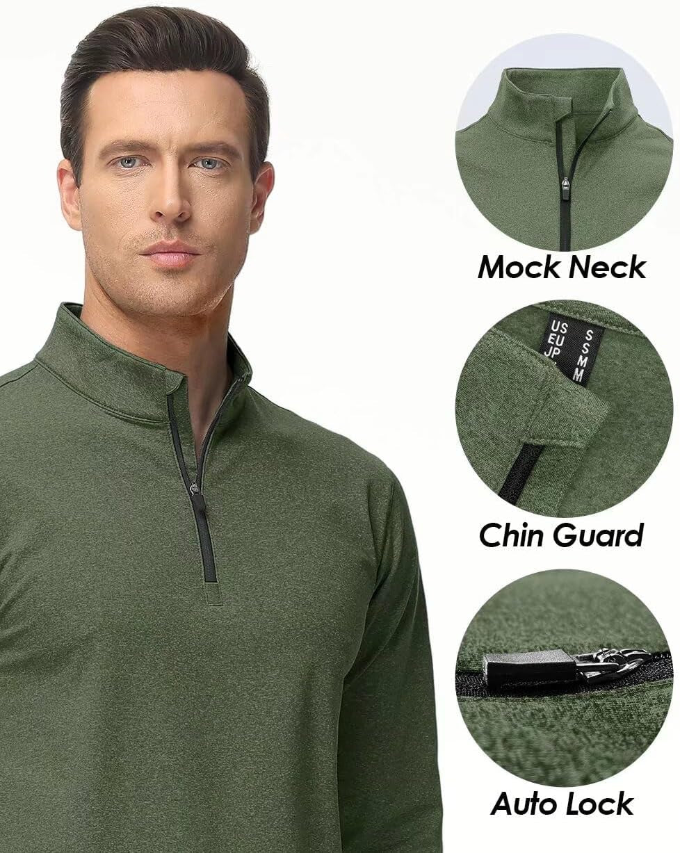Men'S Quarter Zip Pullover Premium Fleece Lined Heather Long Sleeve Golf Shirts Midweight 1/4 Half Zip Sweatshirts
