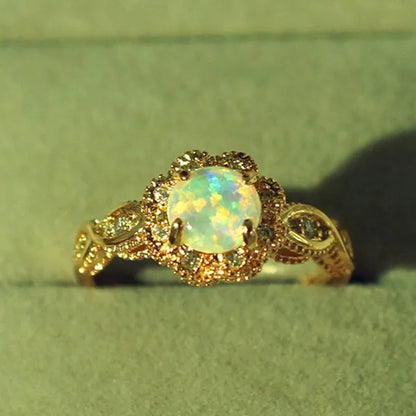 Gorgeous 14K Solid Gold Ring Rare Beautiful Fire Opal Diamond Jewelry Birthday Anniversary Gift Promise Cocktail Engagement Rings Wedding Band for Women Size 6 - 10