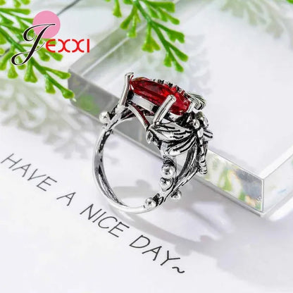 New Arrival Unique Design Dragonfly Leaf Band 925 Sterling Silver Jewelry Red Blue Green Clear AAA+ Zircon  Ring