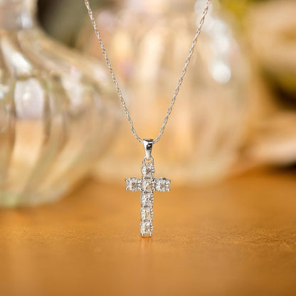 1/10 Cttw Diamond Christian Cross Necklace for Women in 925 Sterling Silver Color J-K/Clarity I3