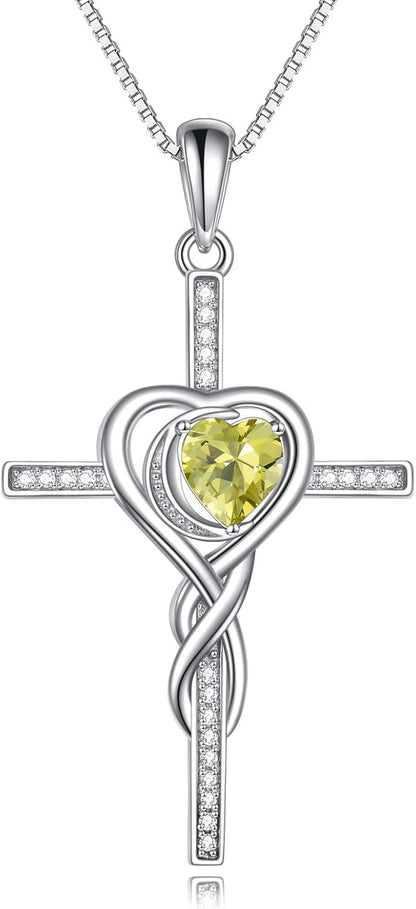 Mothers Day Necklace Cross Necklaces for Women Infinity Pendant Sterling Silver Religious Jewelry Pendant Necklace with Birthstone Moon Necklace with Heart Crystal Birthday Gifts for Women Girls - WORLD TIME VISITS