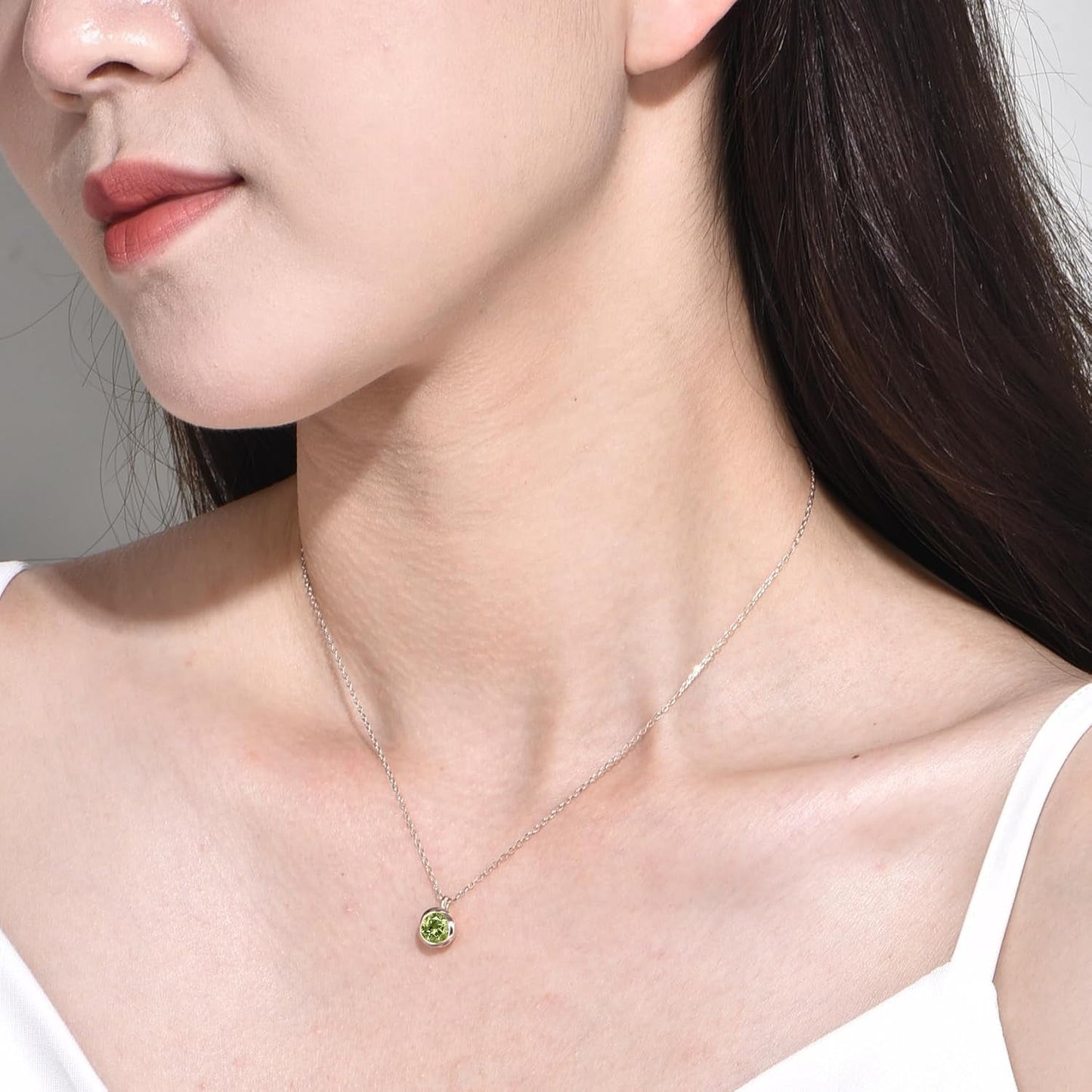925 Sterling Silver Rose Necklace for Women with Natural Birthstone Solitaire Necklace for Daily Dainty round Silver Necklace for Gift