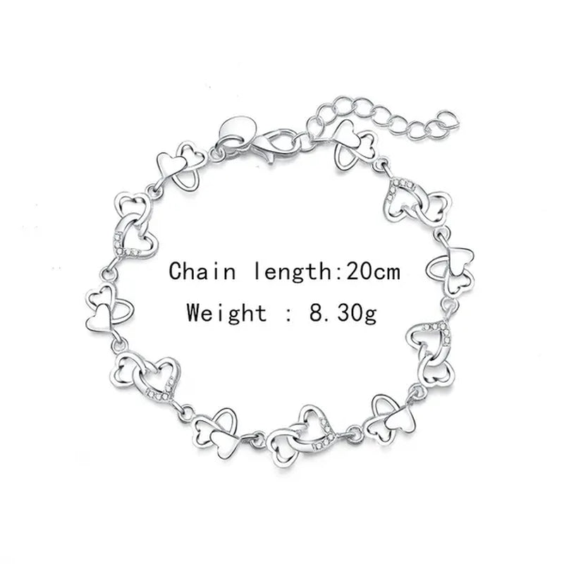 925 Sterling Silver Heart To Heart Chain Bracelet for Women Wedding Engagement Party Jewelry